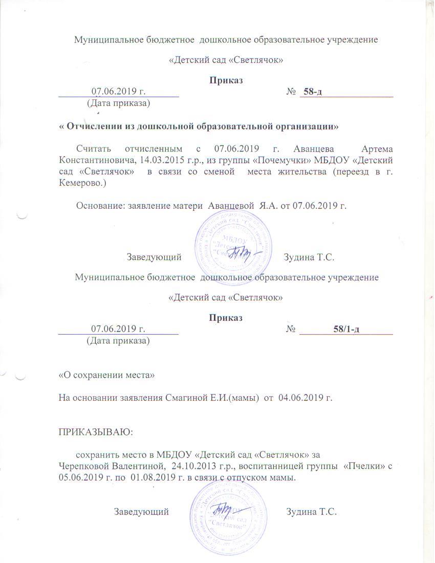 Заявление об отчислении из садика образец